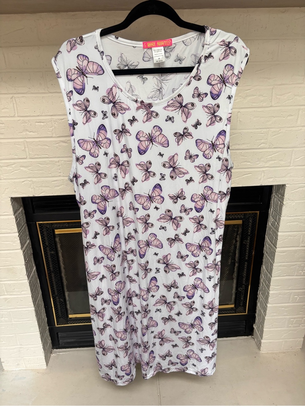 White & Purple Butterfly Sleeveless Nightgown